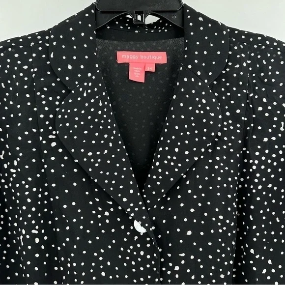 Maggie Boutique Vintage Black/White 100% Silk Lined Blouse Women’s Size 14 - Picture 3 of 14